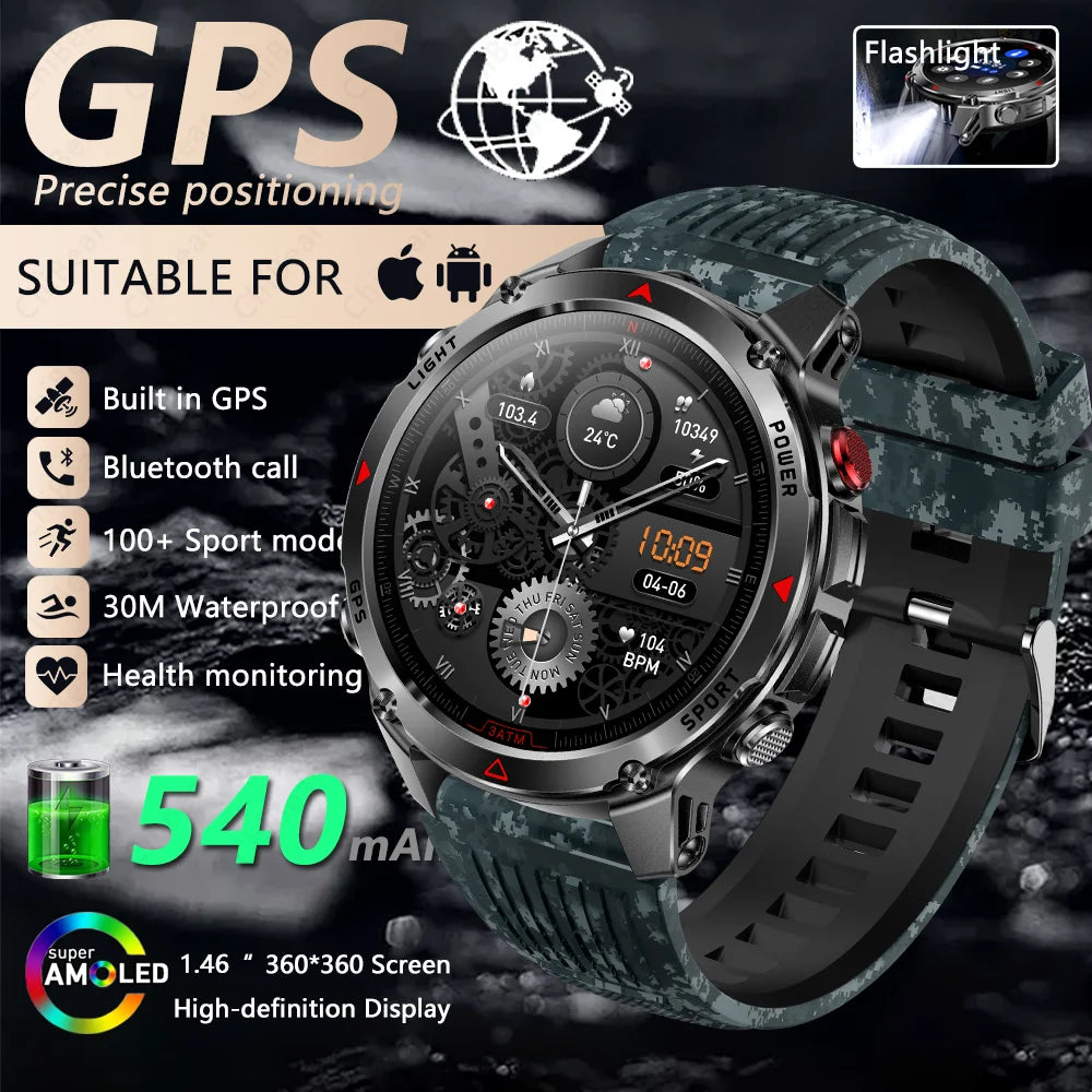 2026 New GPS Map Navigation Smart Watch Men Women Amoled Screen 3ATM Waterproof Sports Compass Health Bluetooth Call Smartwatch