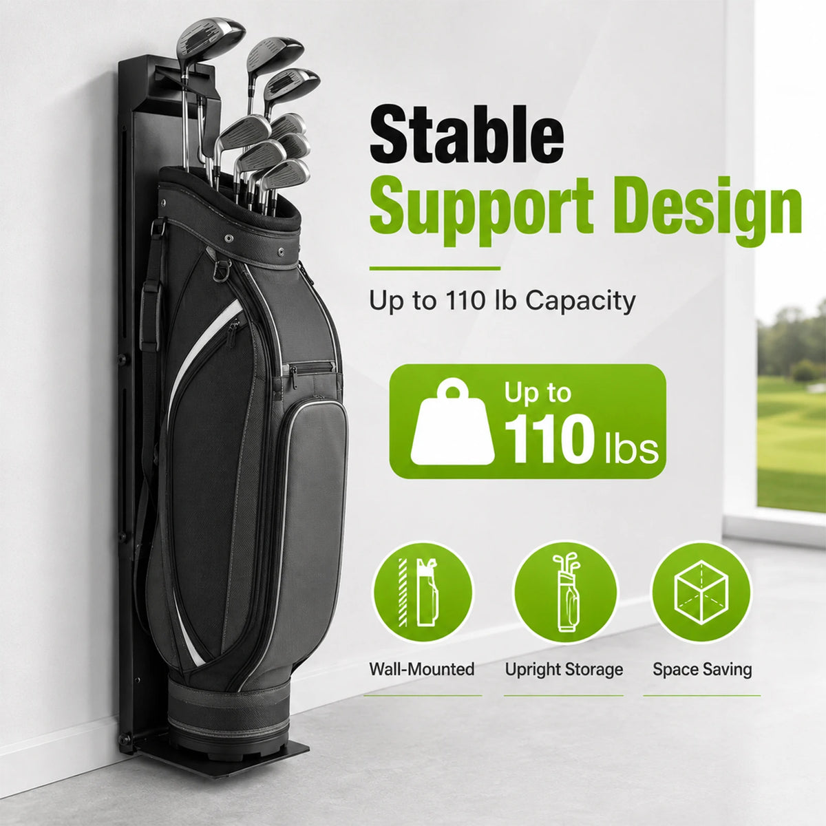Heavy Duty Adjustable Steel Golf Bag Wall Mount Rack