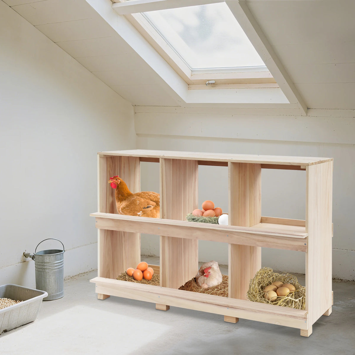 Six Compartment Wooden Chicken Nesting Box For Backyard Poultry