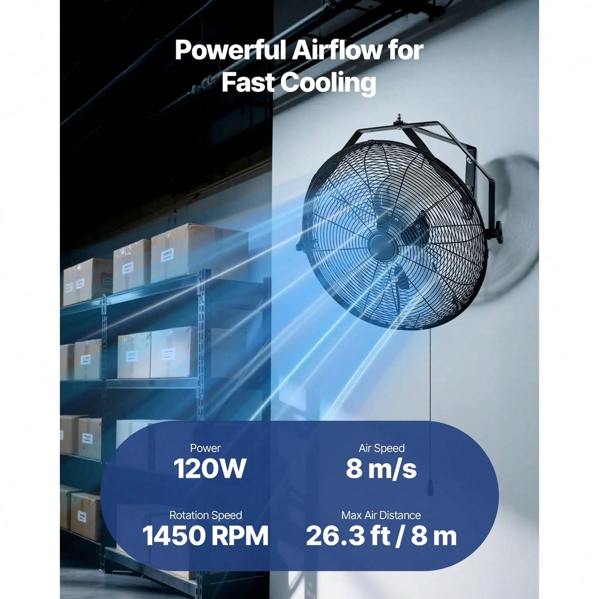 Industrial Wall Mount Fan With High Velocity And Three Speeds