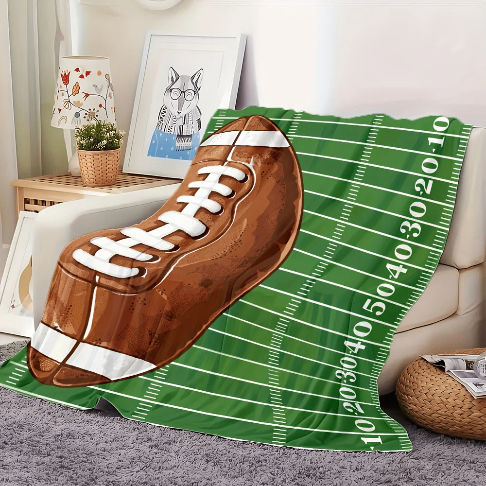 Football Field Numbers Printed Flannel Throw Blanket