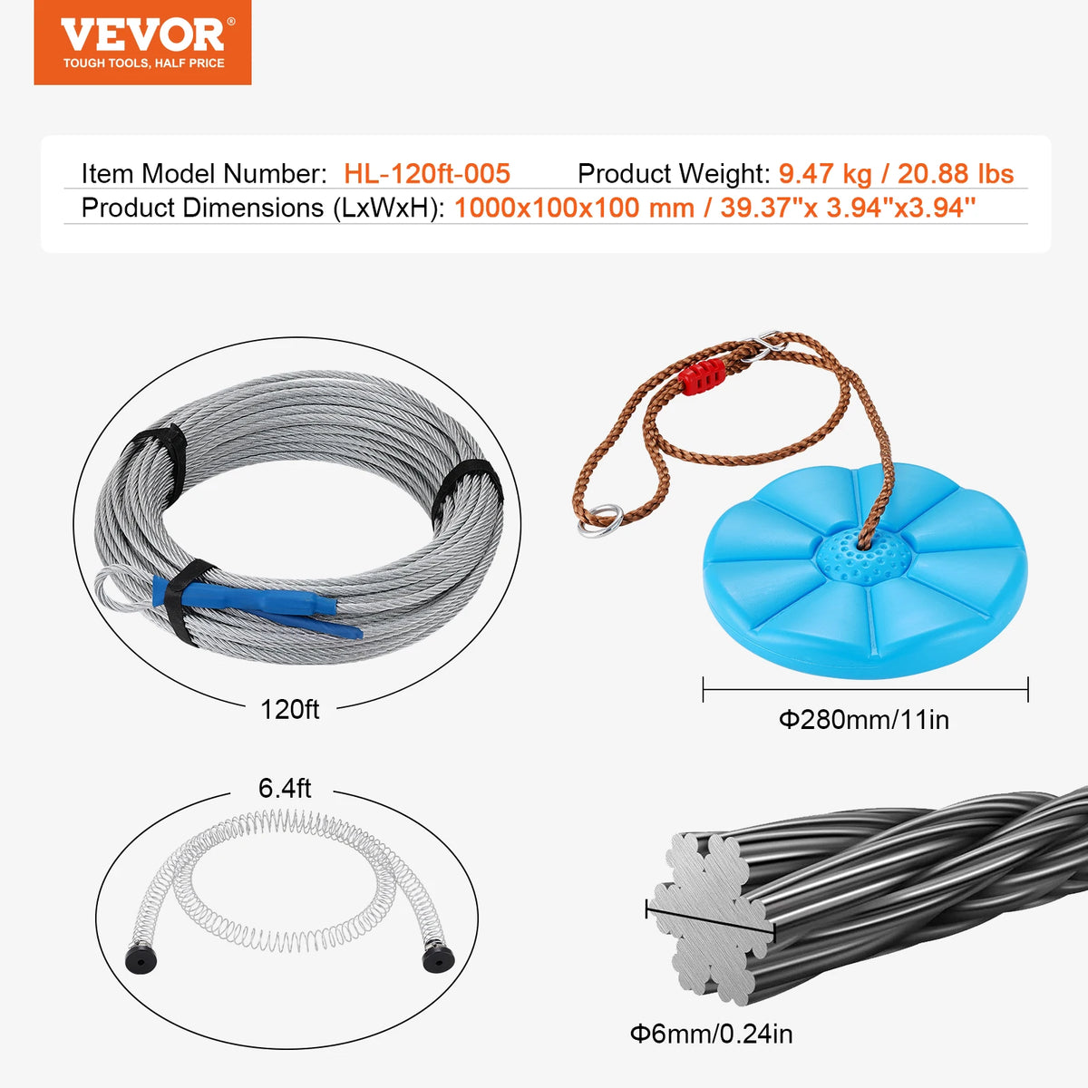 SucceBuy Stainless Steel Zipline Kit With Safety Harness