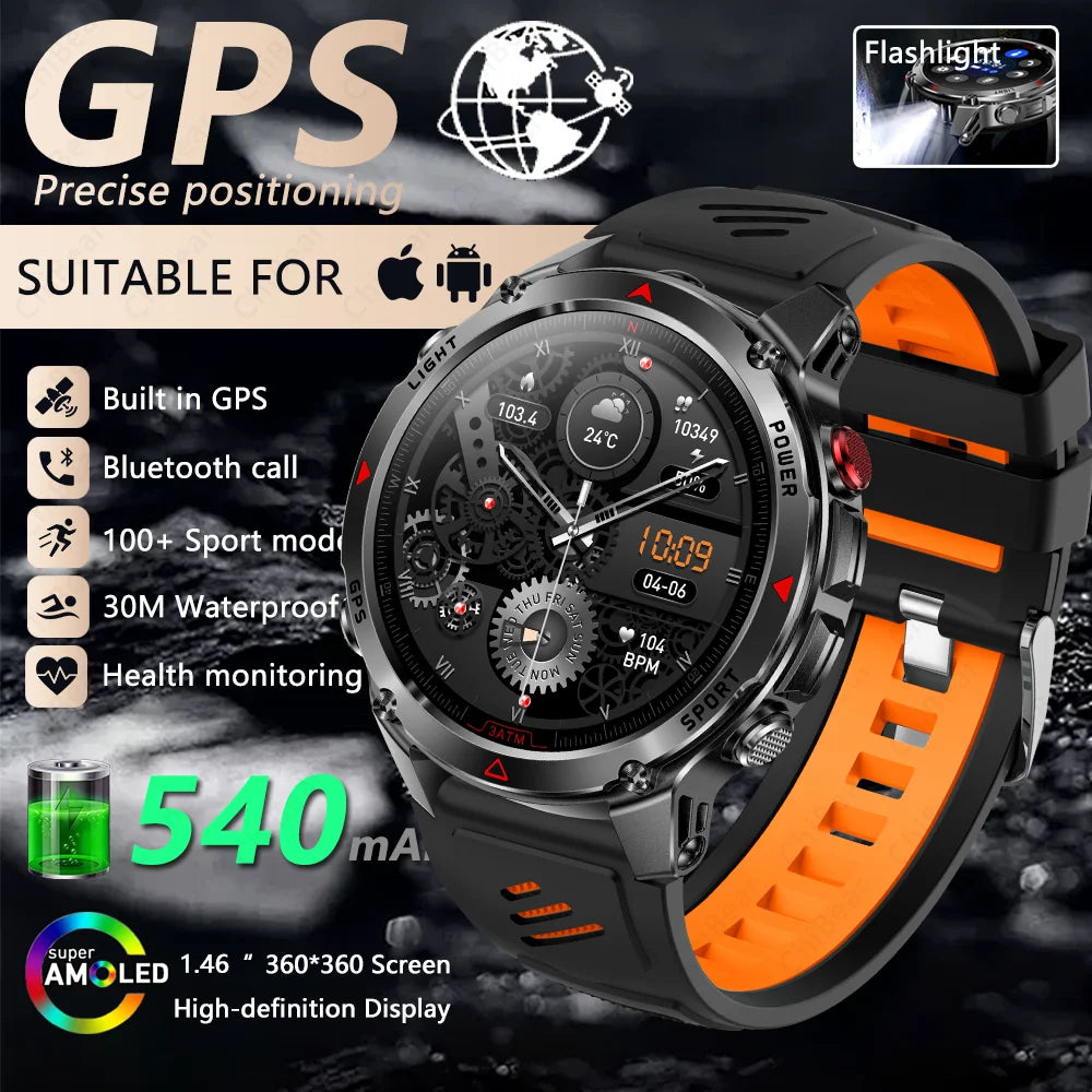 2026 New GPS Map Navigation Smart Watch Men Women Amoled Screen 3ATM Waterproof Sports Compass Health Bluetooth Call Smartwatch