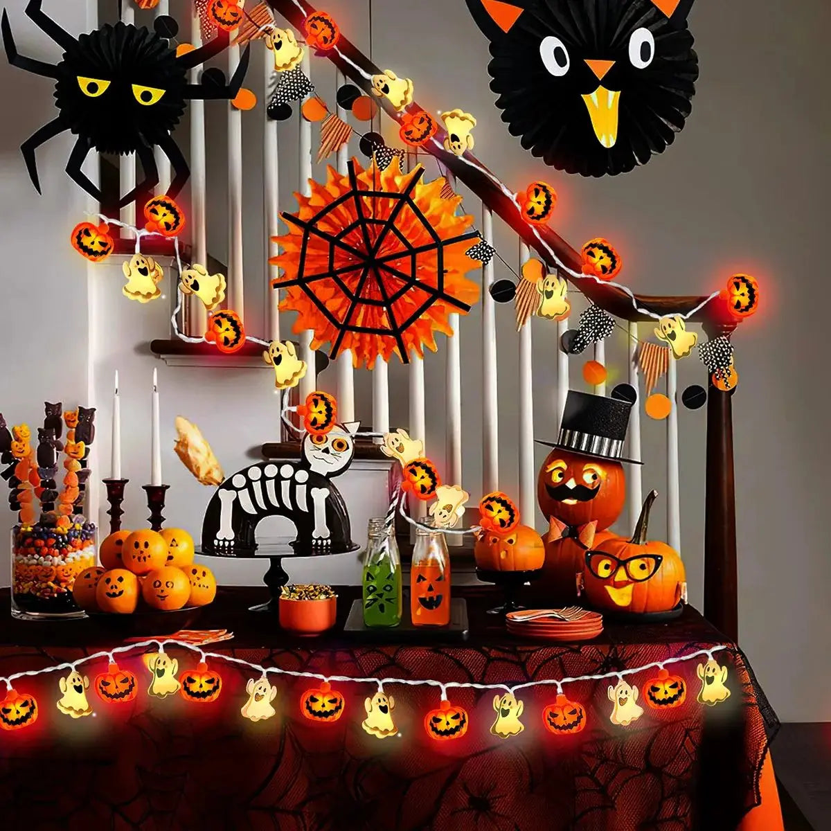 Battery Powered Halloween Pumpkin Ghost String Lights For Home Decor