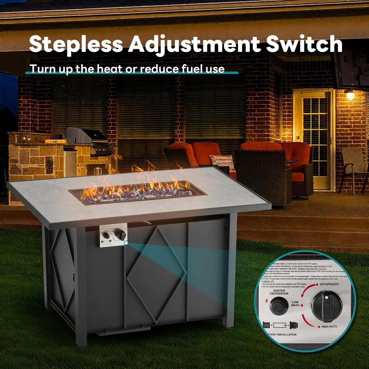 JHK Outdoor Propane Fire Pit Table For Patio Gardens
