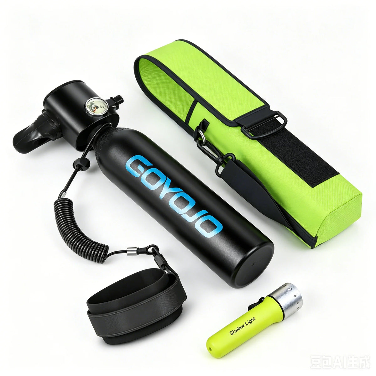 GOYOJO Mini Scuba Tank 0.5L Portable Reusable Diving Tank With  flashlight Emergency Diving Cylinder for Snorkeling, Freediving, Boat Cleaning & Air Backup Lightweight & Compact Design Pony Bottle