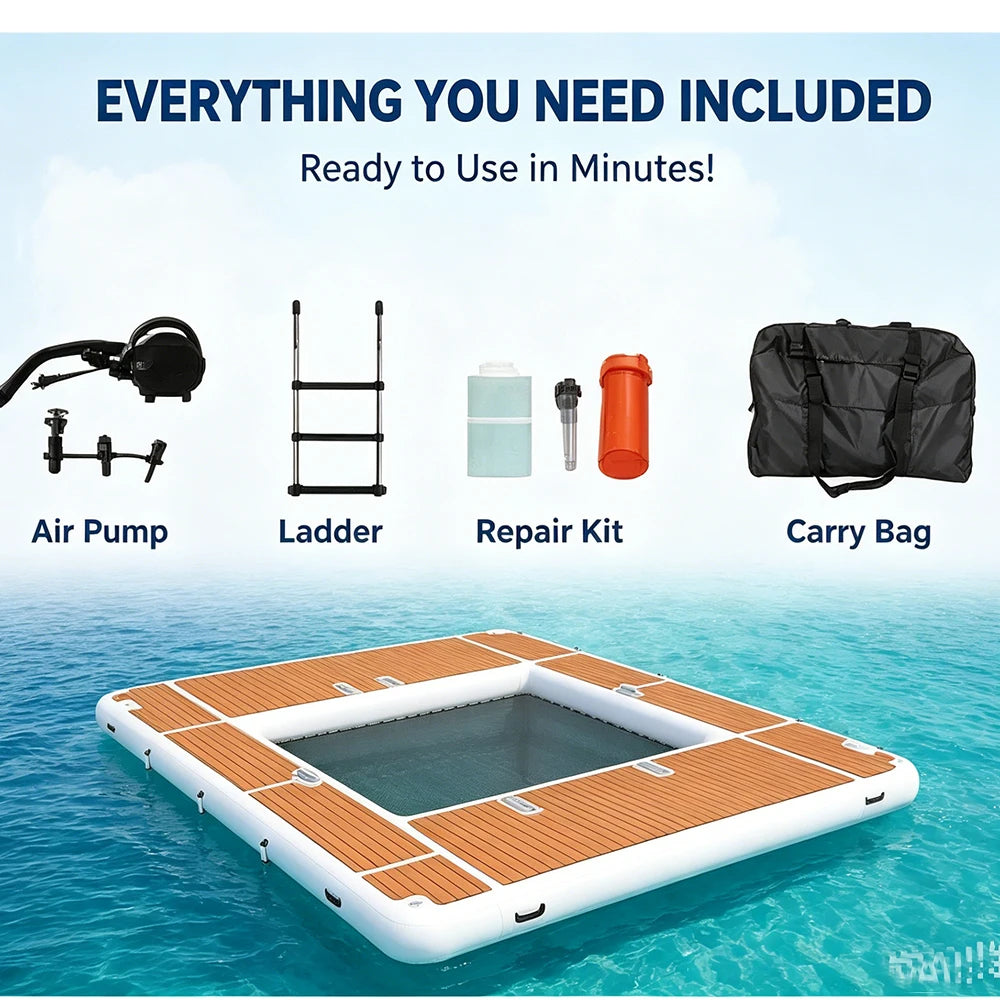 13ft Inflatable Yacht Pool Dock – Portable Floating Platform with 20cm Thickness  PVC Floating Swimming Pool Dock For  Yacht/Boat/Sea/Lake Water Activities