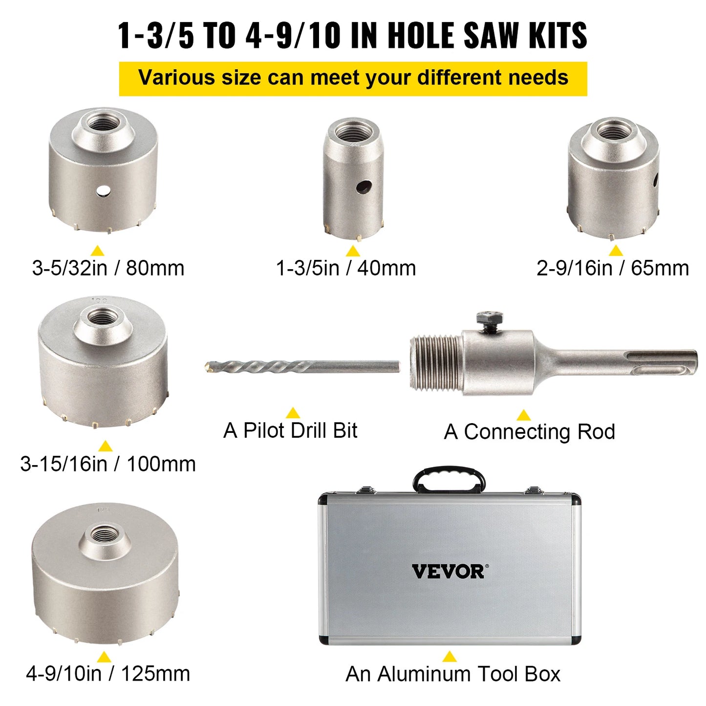 Professional Concrete Hole Saw Kit With SDS Shank For Masonry