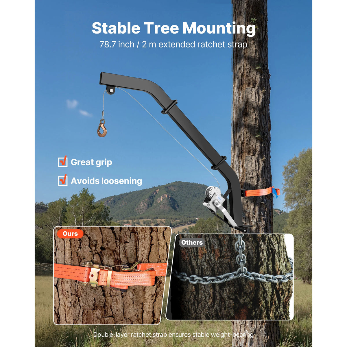 SucceBuy Tree Mounted Deer Hoist With Ratchet Strap Hunting Winch