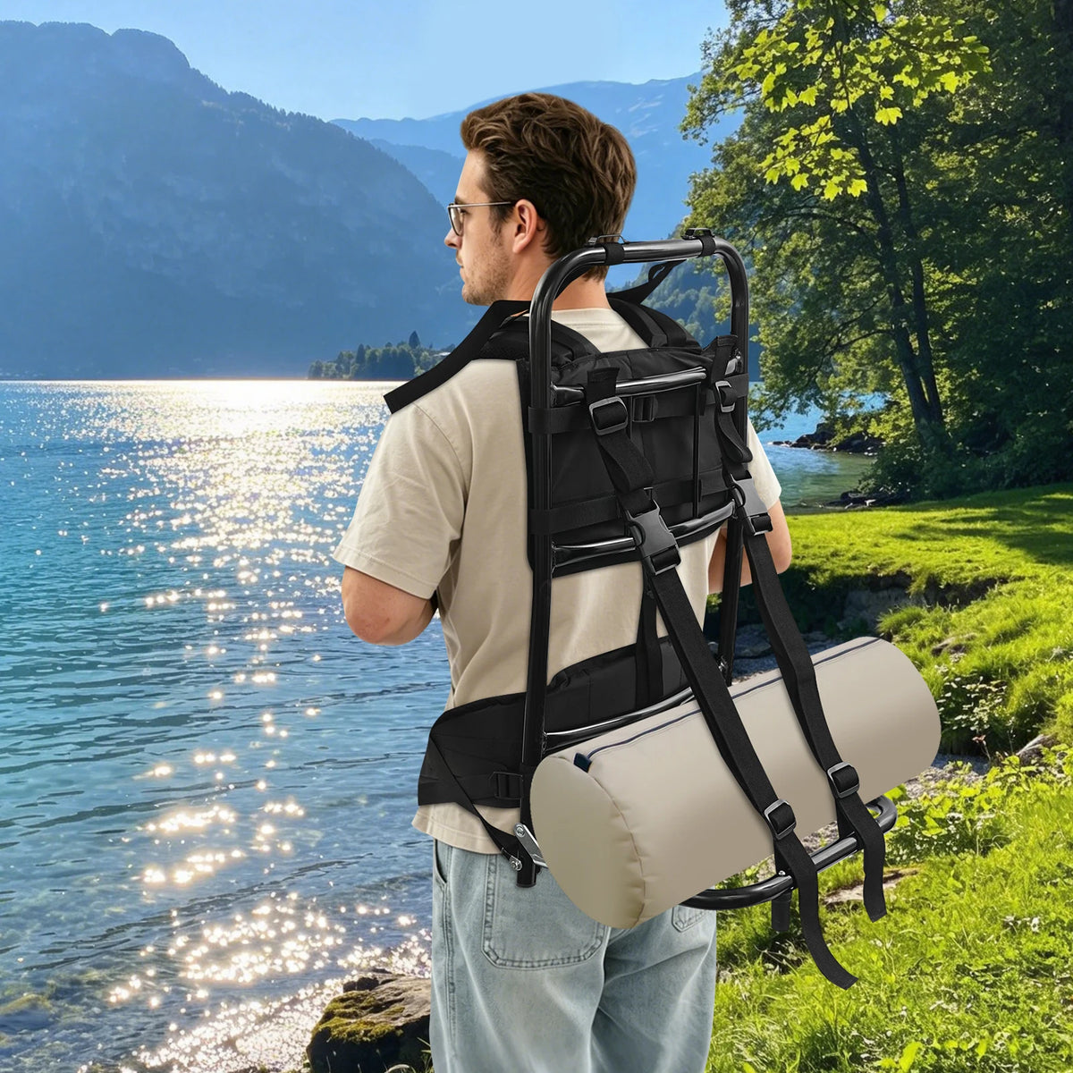 Bymaocar Foldable Aluminum Hunting Pack Frame Waist Belt