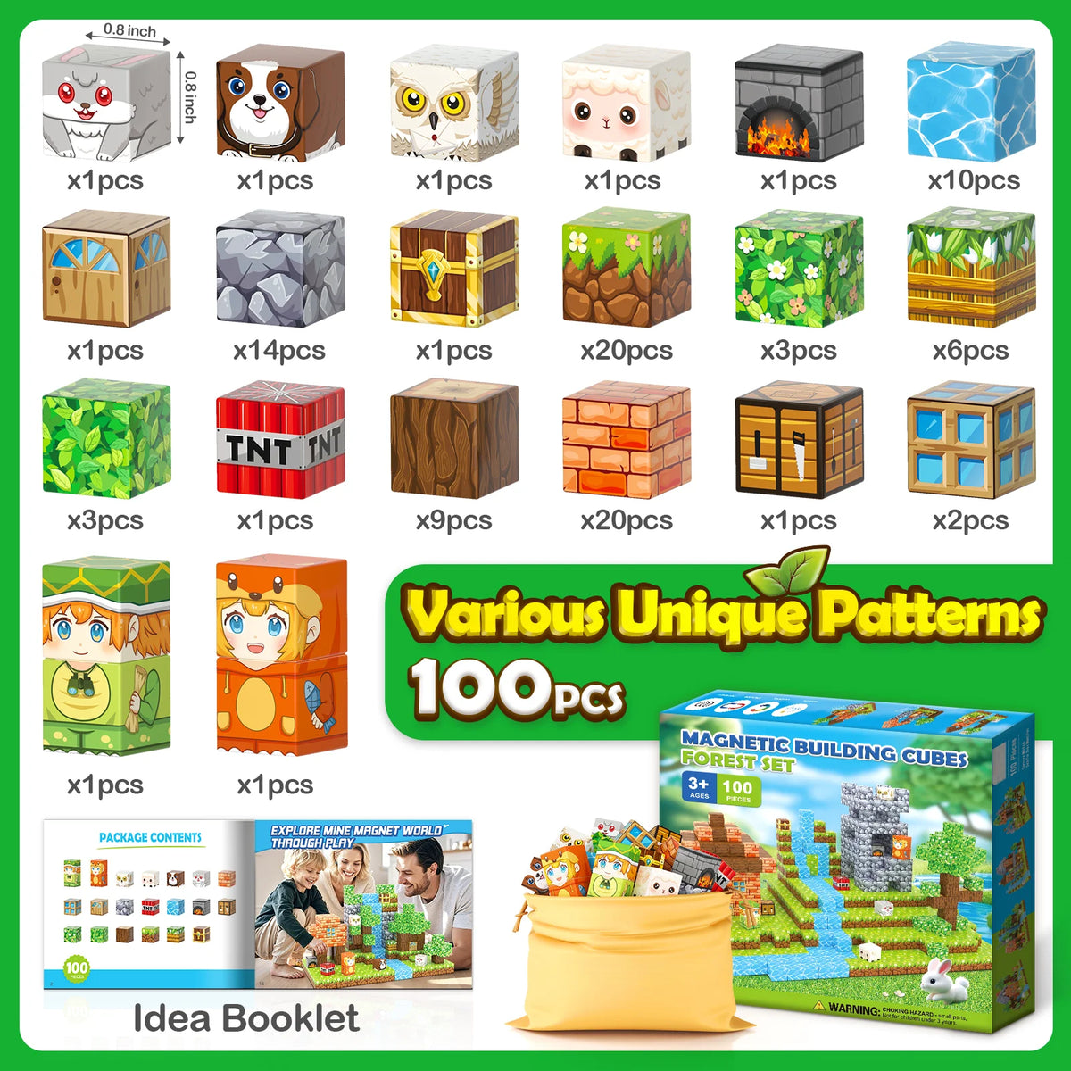 Coodoo Magnetic Building Blocks 100 Pieces STEM Construction Set