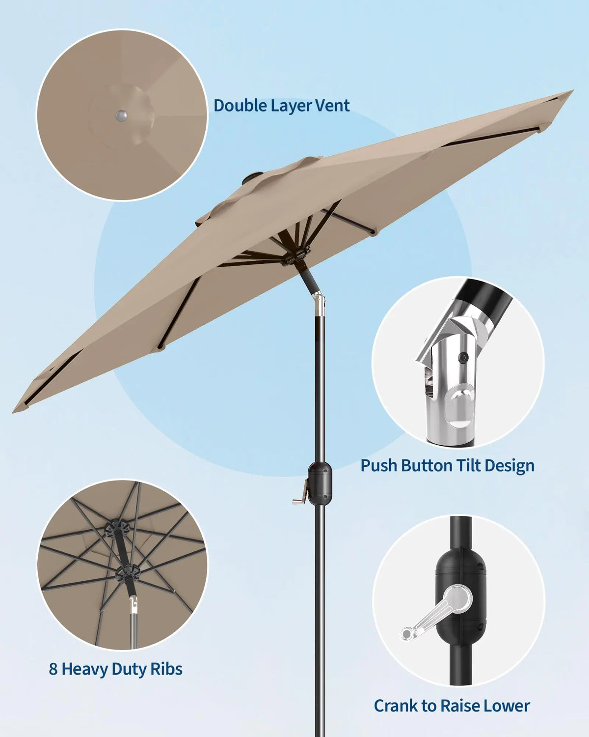 Waterproof Outdoor Patio Umbrella With Crank And Tilt Sun Shade