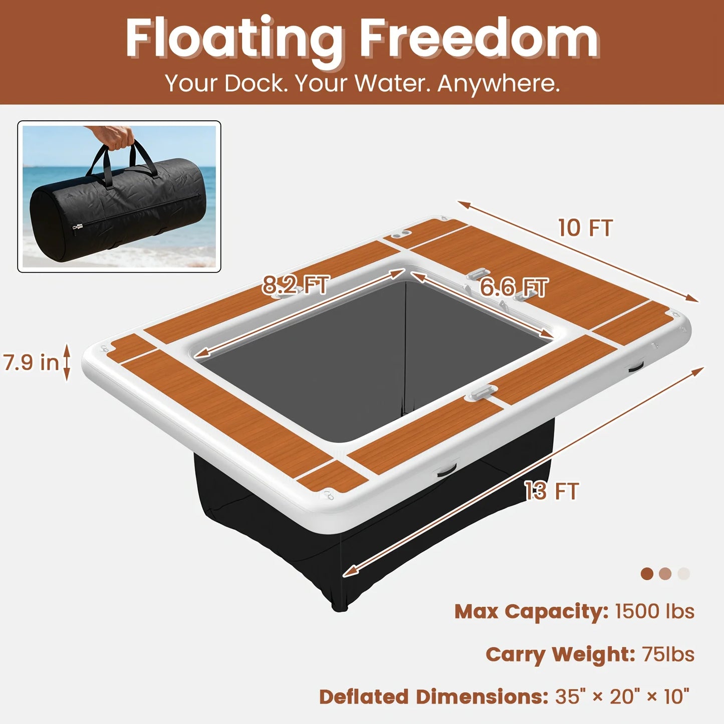 13ft Inflatable Yacht Pool Dock – Portable Floating Platform with 20cm Thickness  PVC Floating Swimming Pool Dock For  Yacht/Boat/Sea/Lake Water Activities