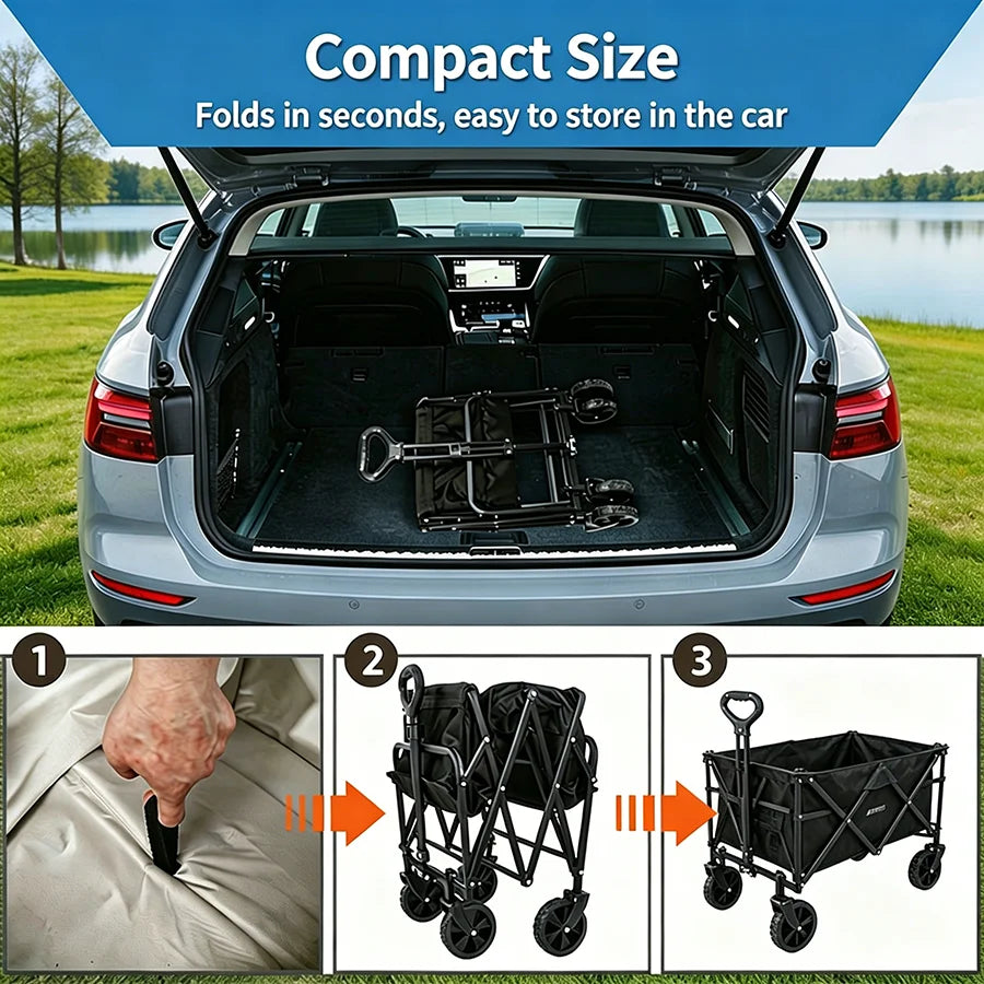 Heavy Duty Large Capacity Folding Wagon Cart Outdoor Utility Camping Beach Wagon Cart Foldable Picnic Folding Trolley