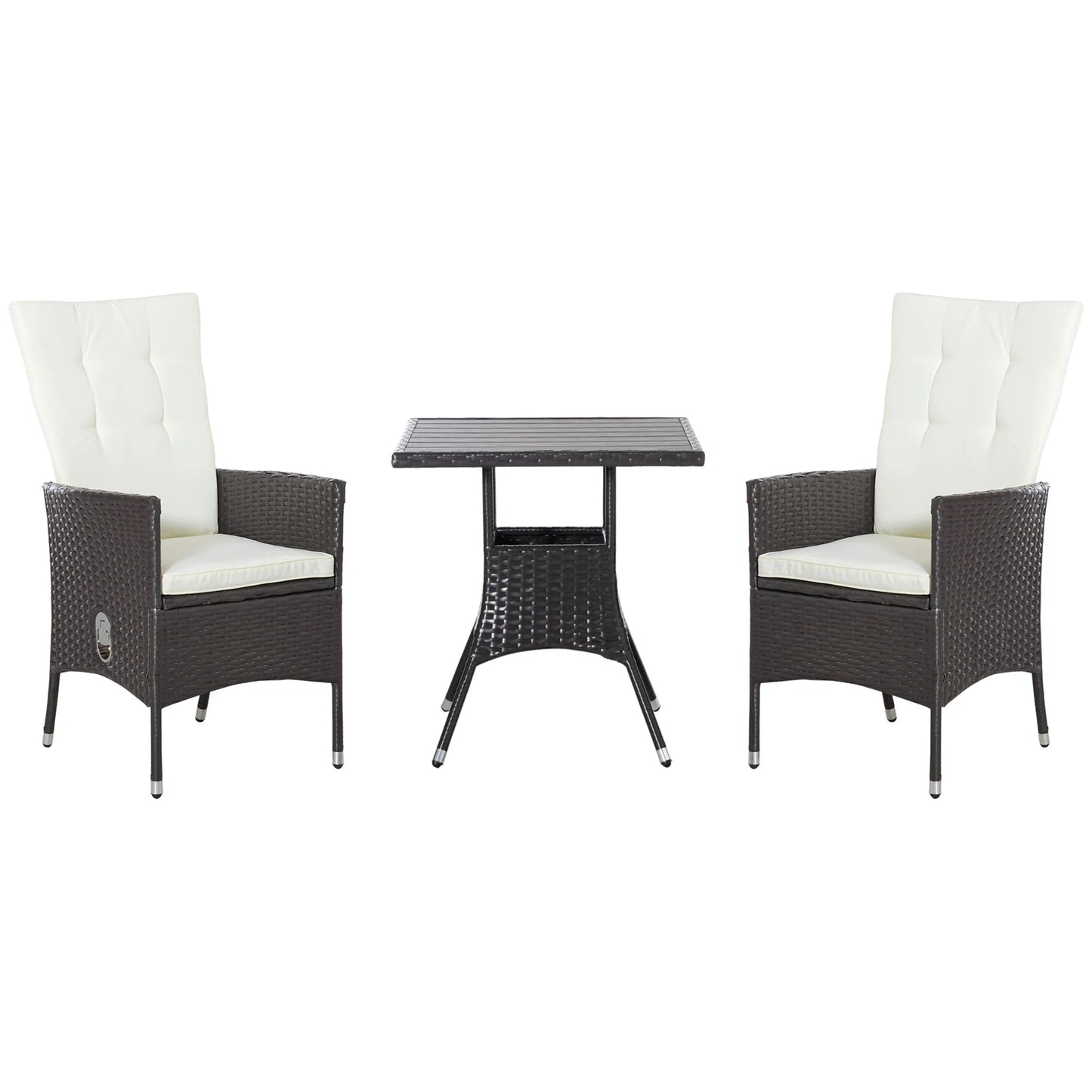 3pcs Patio Reclining Chair Set Rattan Wicker Furniture, Armchairs, Table, White