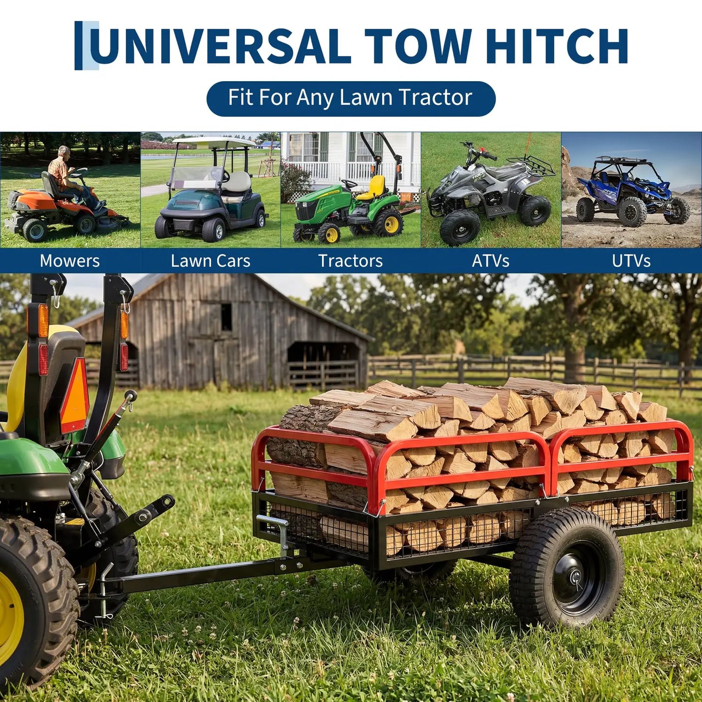 Heavy Duty Utility Trailer, 1500 LB Capacity, 15 Cu.Ft ATV Trailer Pull Behind with Removable Sides & All Terrain Tires, Lawn Tractor Dump Cart for Garden Yard