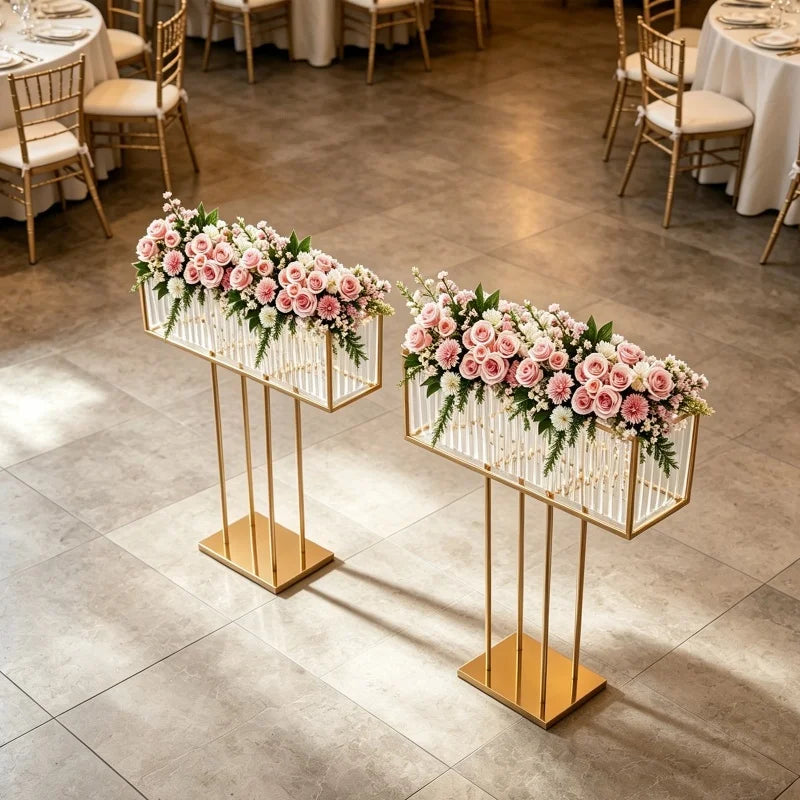 Crystal Flower Stand With Iron Frame For Wedding Centerpiece Display