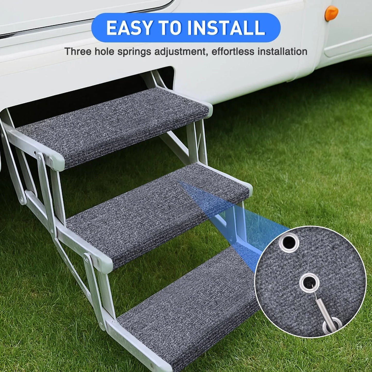 Nilight RV Step Covers 3 Pack 23" Adjustable Wrap Around Carpet with Spring for 8-11" Camper Steps Electrical Manual RV Stairs