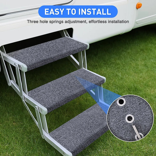 Nilight RV Step Covers 3 Pack 23" Adjustable Wrap Around Carpet with Spring for 8-11" Camper Steps Electrical Manual RV Stairs