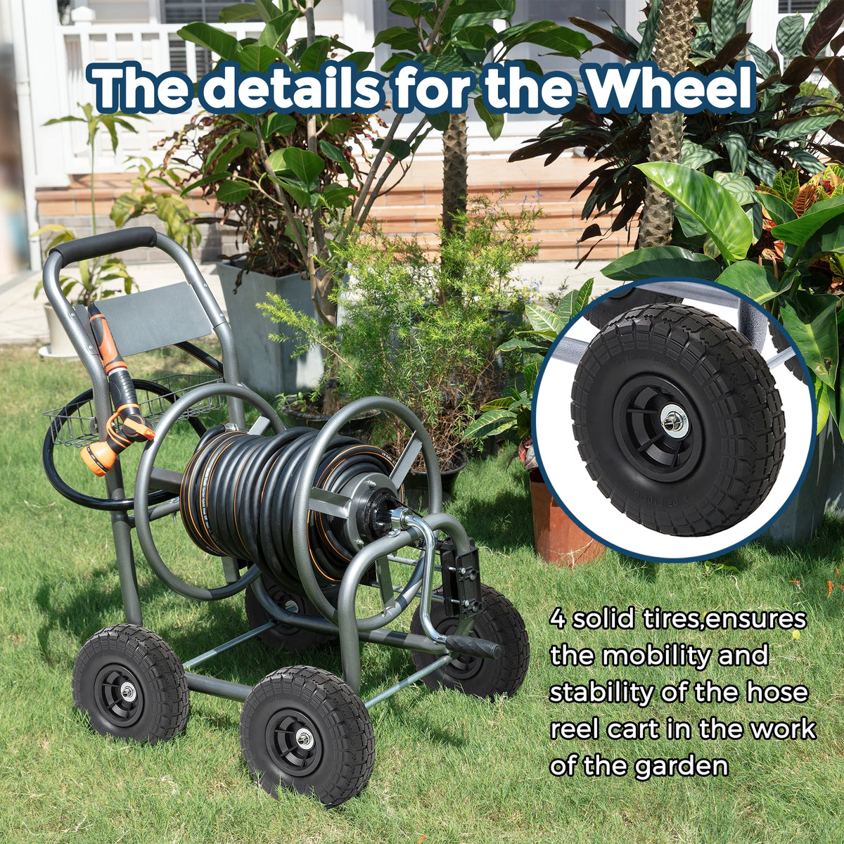 Giraffe Tools Heavy Duty Garden Hose Reel Cart With Wheels