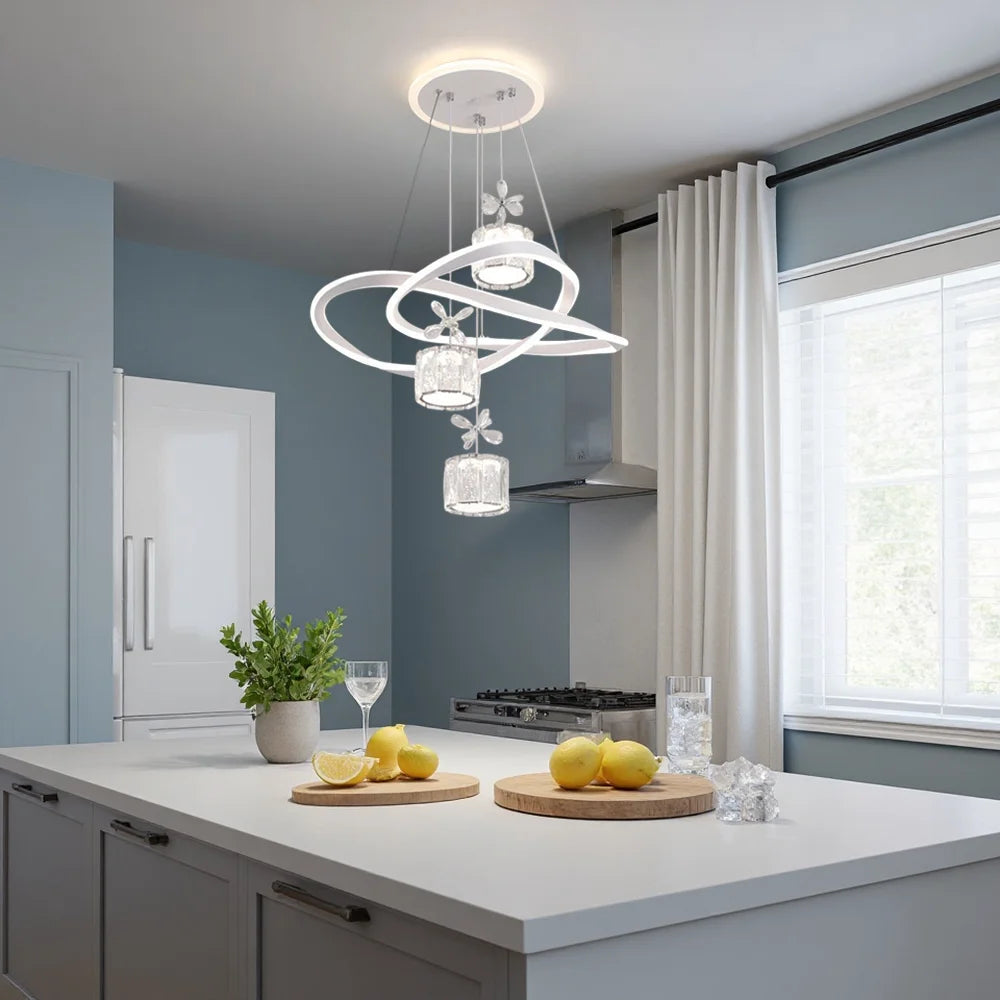 LED Pendant Light With Crystal Lampshade And Backlit Base
