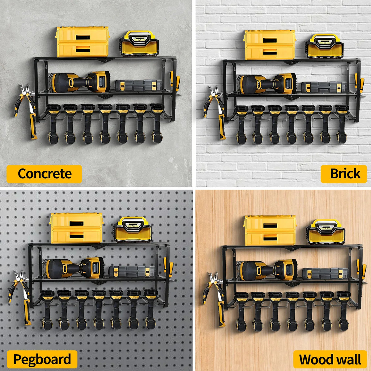 Heavy Duty Wall Mount Power Tool Organizer With Charging Rack