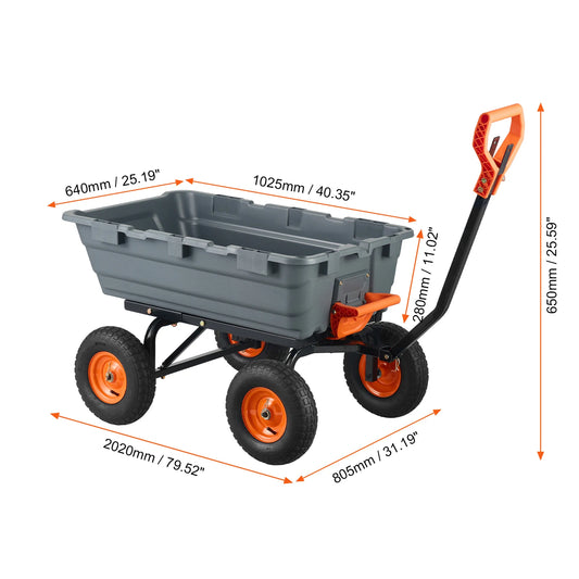 SucceBuy Steel Frame Garden Dump Cart With Convertible Handle