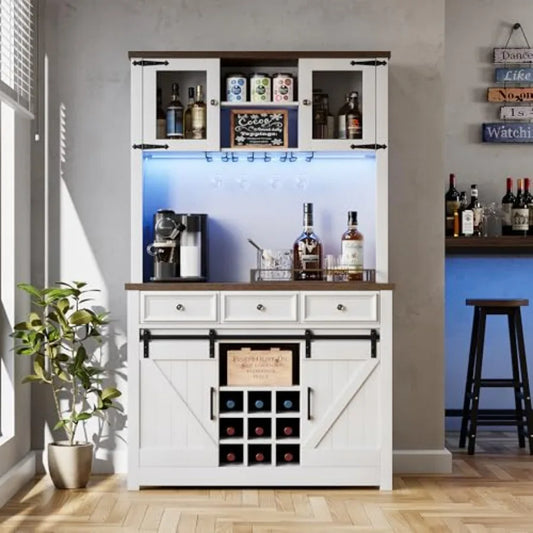 Wooden Coffee Bar Cabinet For Kitchen Buffet Wine Storage Hutch