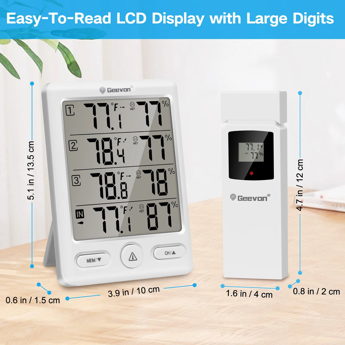 Geevon Wireless Indoor Outdoor Thermometer With 3 Remote Sensors Hygrometer
