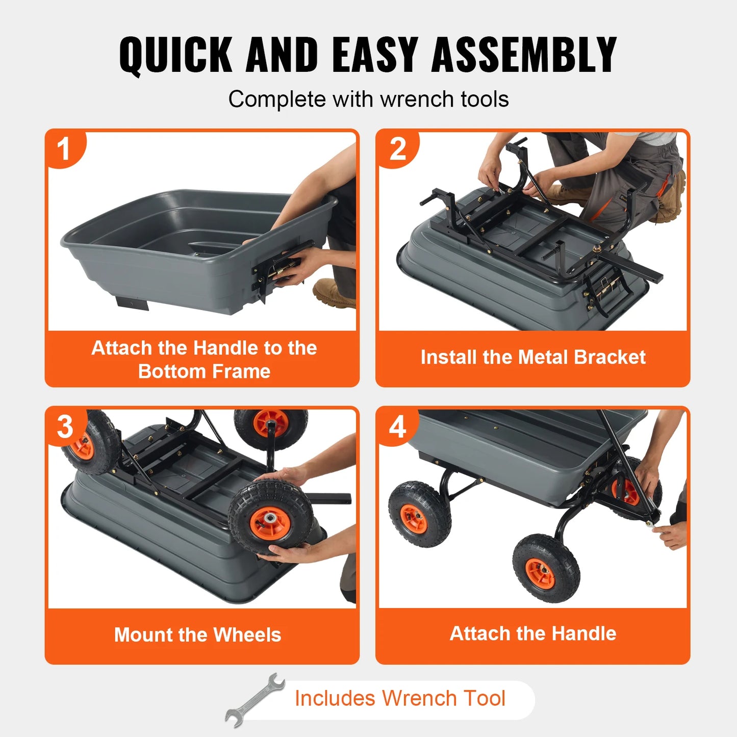 SucceBuy Steel Frame Garden Dump Cart With Convertible Handle