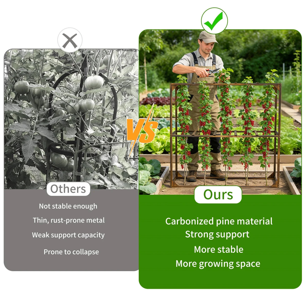 Outdoor Garden Wooden Tomato Cranberry Support Trellis with 5 Slots Support Frame Cranberry Plant Support Cage