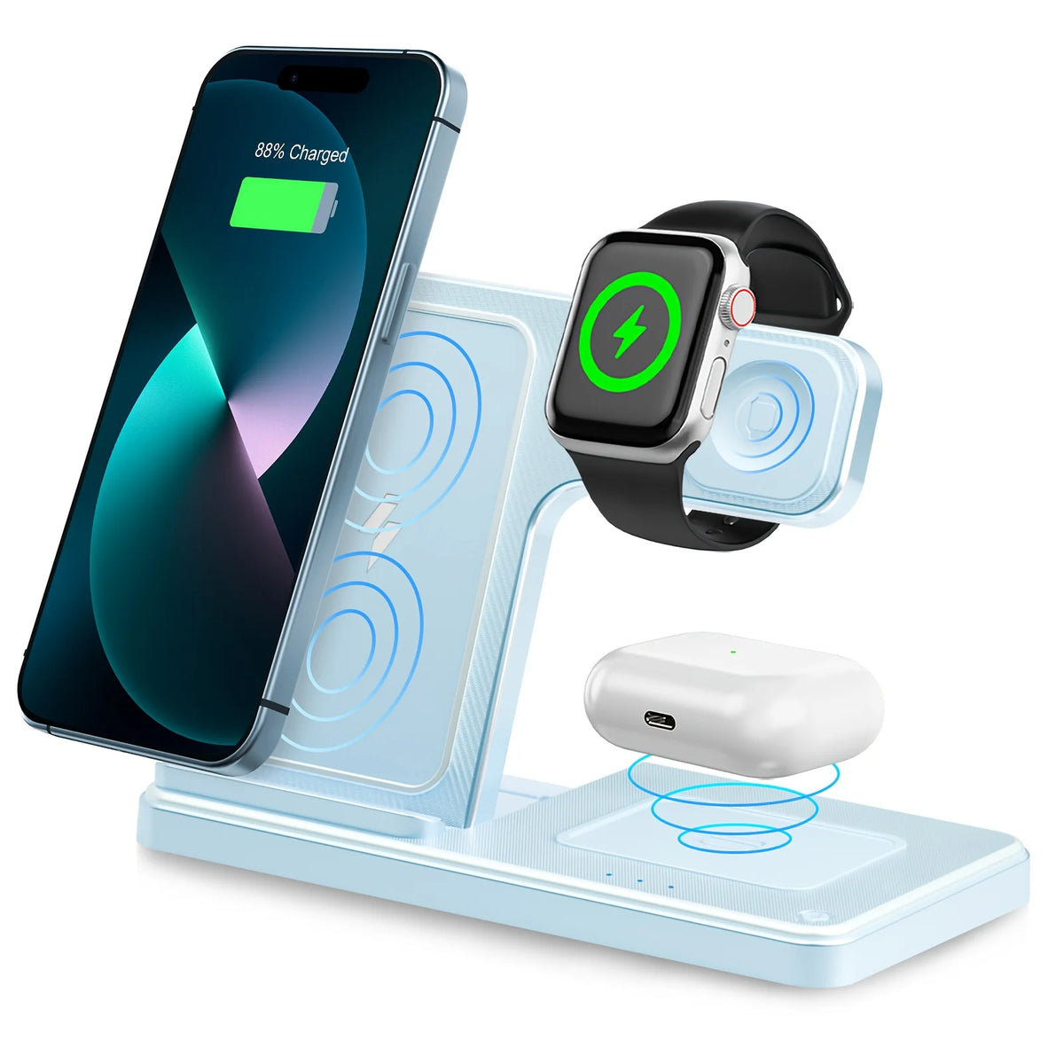Triple Foldable Magnetic Wireless Charging Station for iPhone Watch AirPods