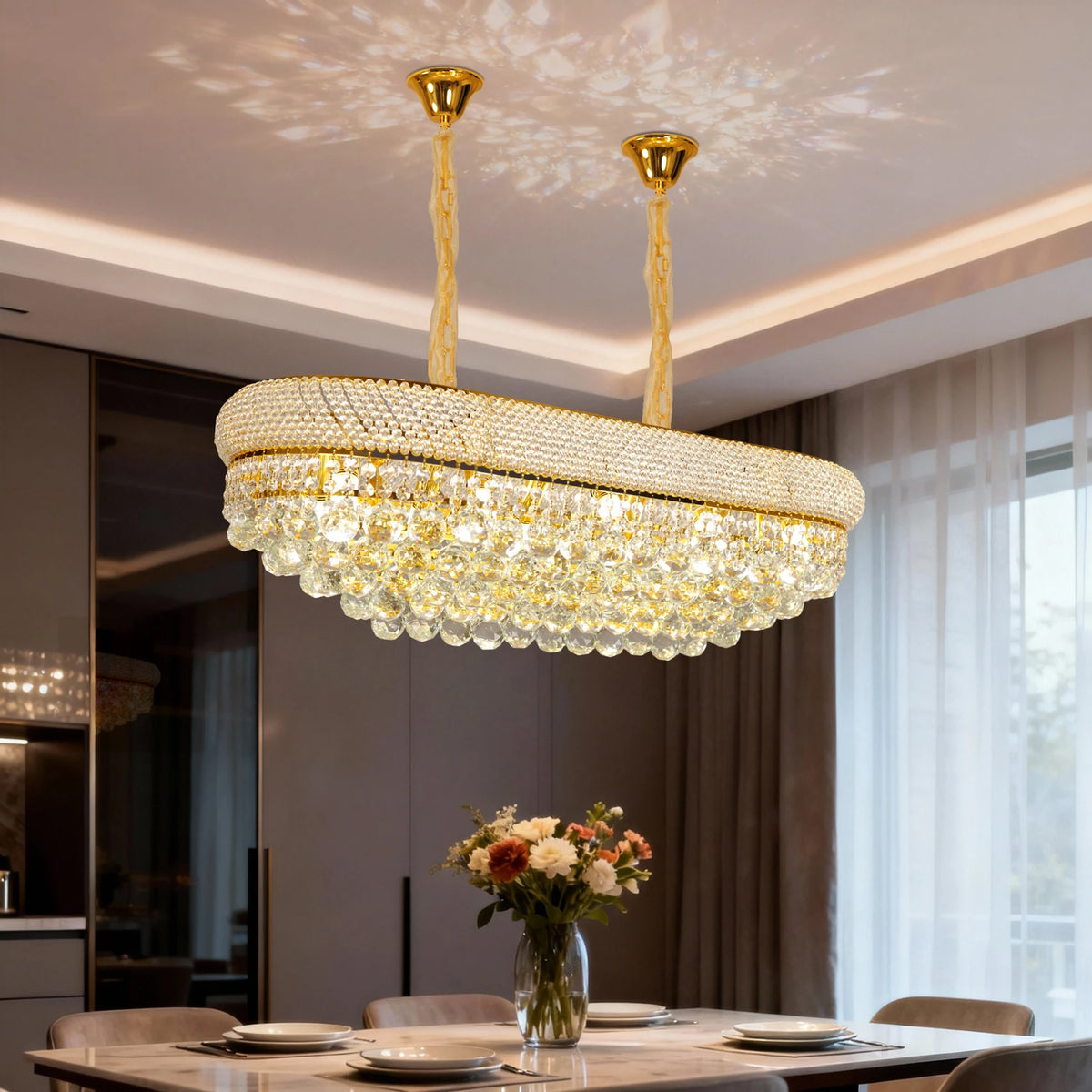 Vrygle Rectangular Crystal Chandelier Elegant Ceiling Light Fixture