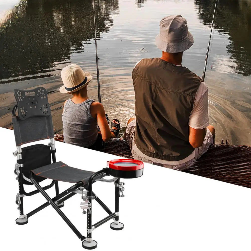 Folding Fishing Deck Chair 13 Gear Adjustable Backrest Rod Holder