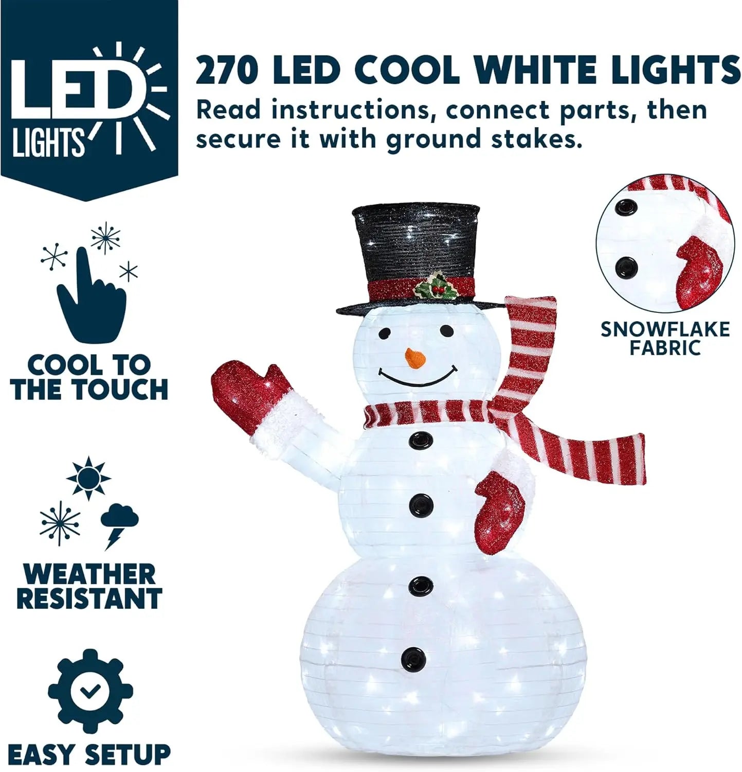 Joyfy 3 Pack 3D Christmas Collapsible Snowman LED Yard Lights