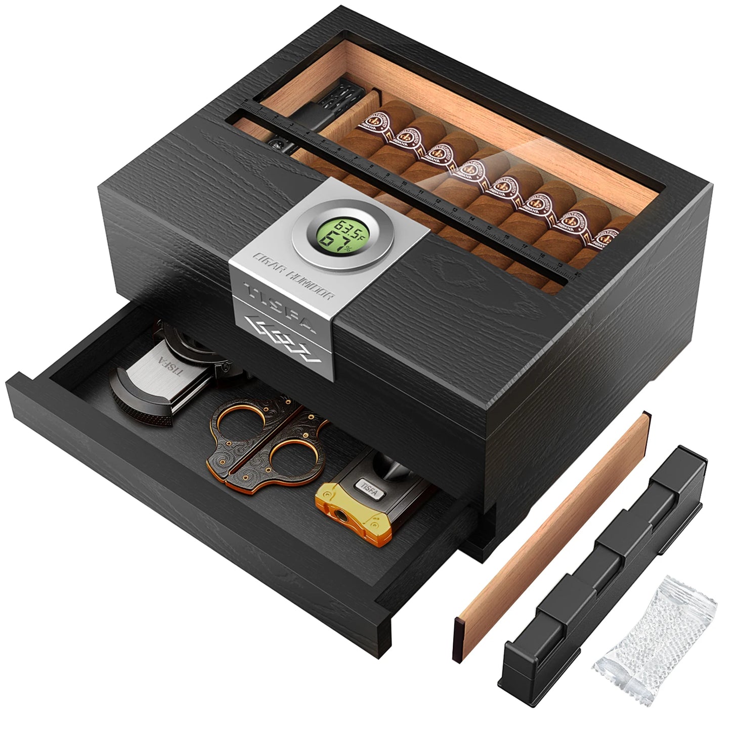 Xifei Cedar Wood Cigar Humidor With Hygrometer Humidifier And Drawer