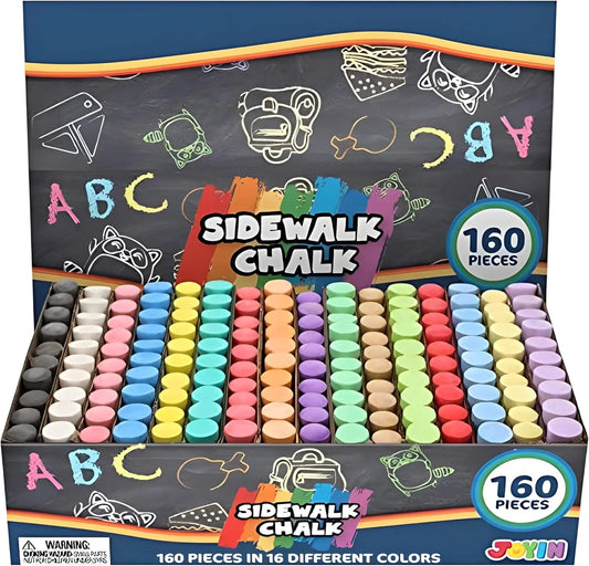 160 PCS Sidewalk Chalks Set Non-Toxic Washable Jumbo Chalk for Outdoor Art Play Painting on Chalkboard Blackboard and Playground