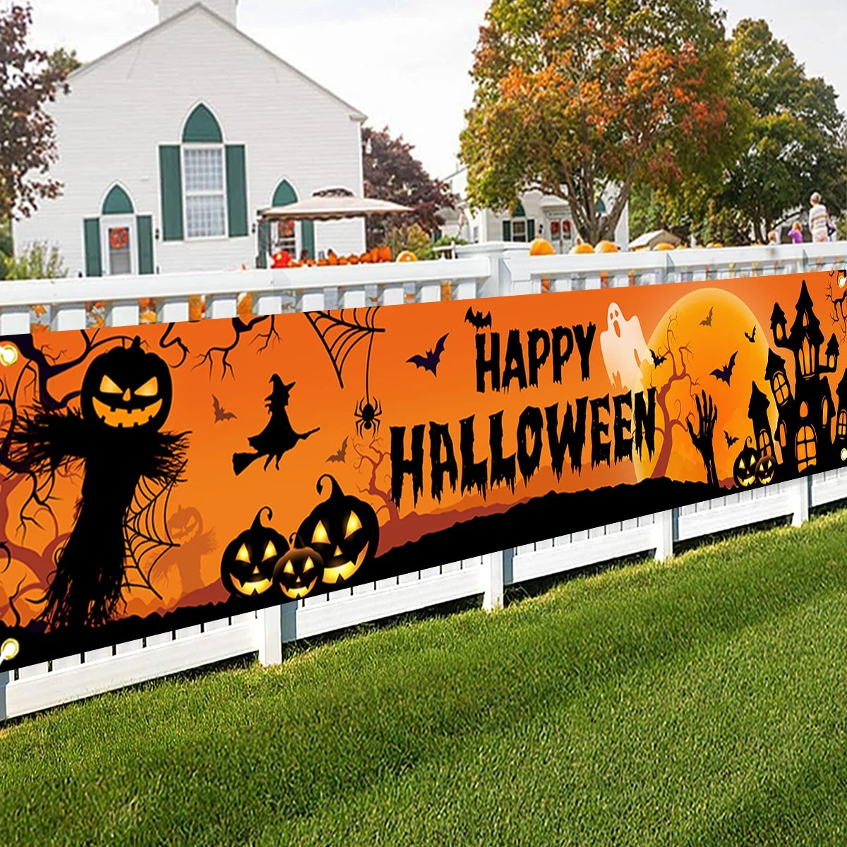 Happy Halloween Outdoor Pumpkin Bat Banner Party Backdrop Decor