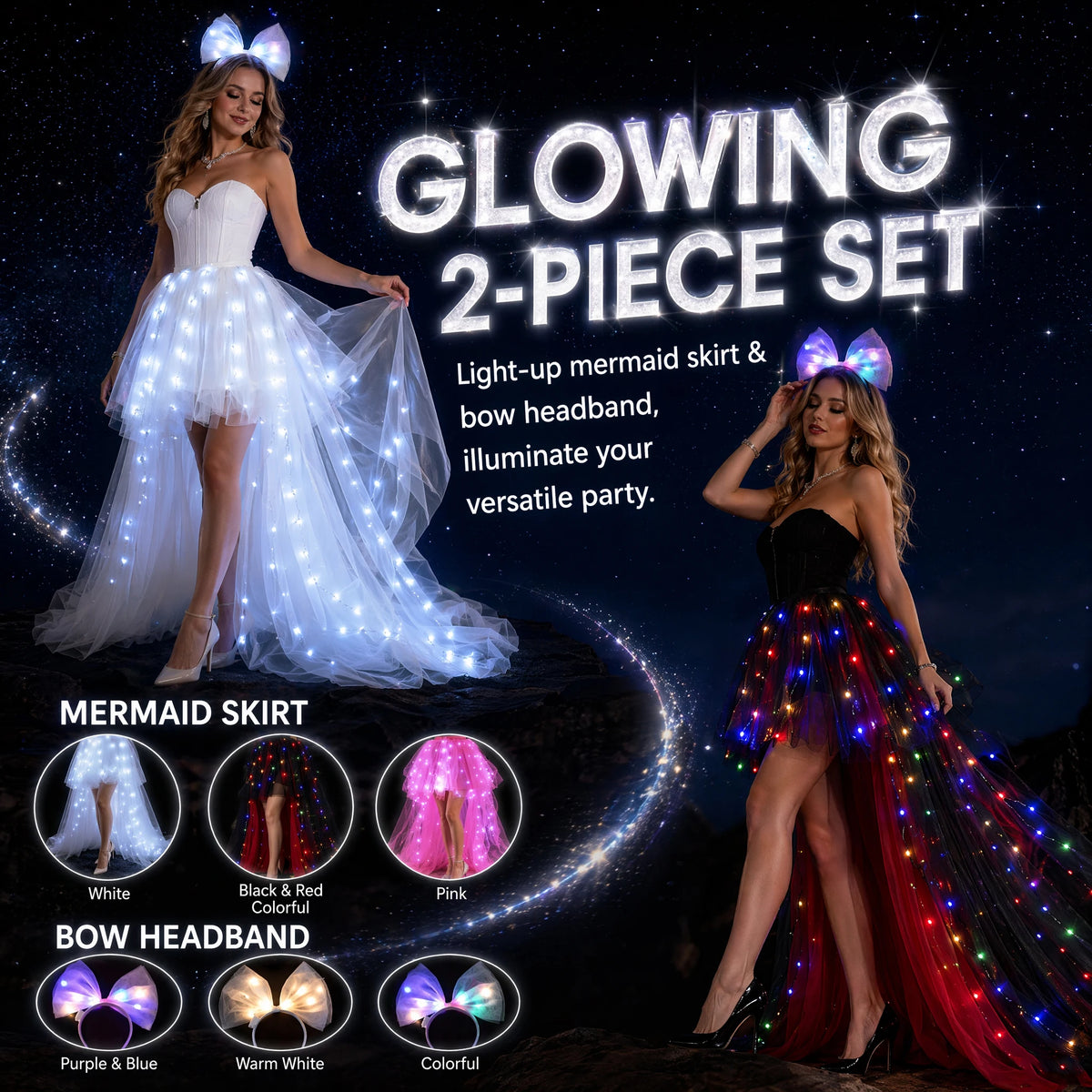 LED Glowing High Low Tulle Tutu Skirt For Halloween Party