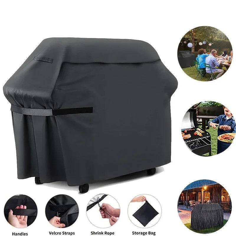 2-Piece Full-Coverage BBQ Cover—Outdoor Weather Protection; Black Oxford Fabric—Waterproof, UV-Resistant, and Tear-Resistant; Drawstring Closure for Easy Cleaning; Wind-Resistant and Durable; Suitable for Large Outdoor BB
