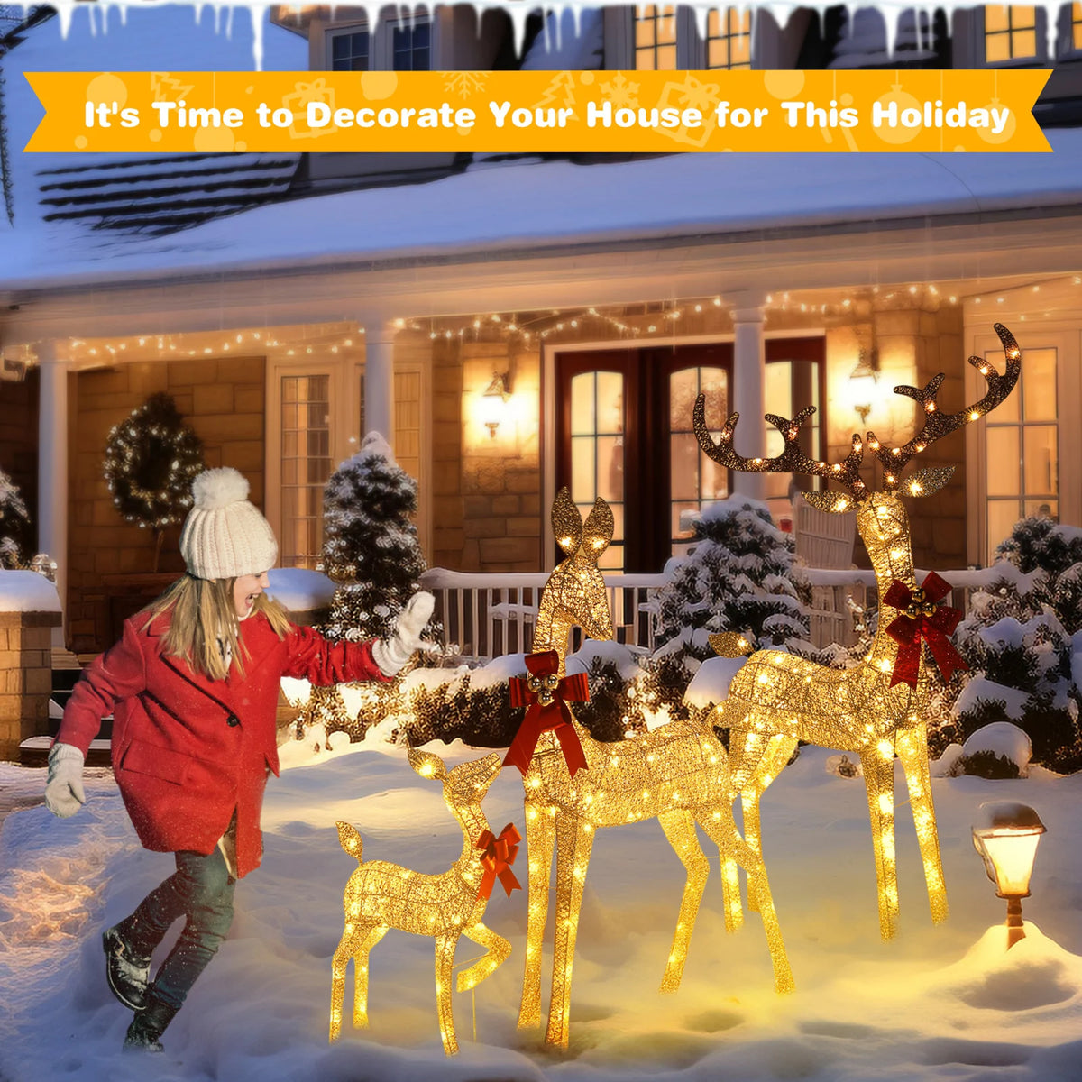 Lighted Christmas Deer Family Set LED Outdoor Yard Lights Decor