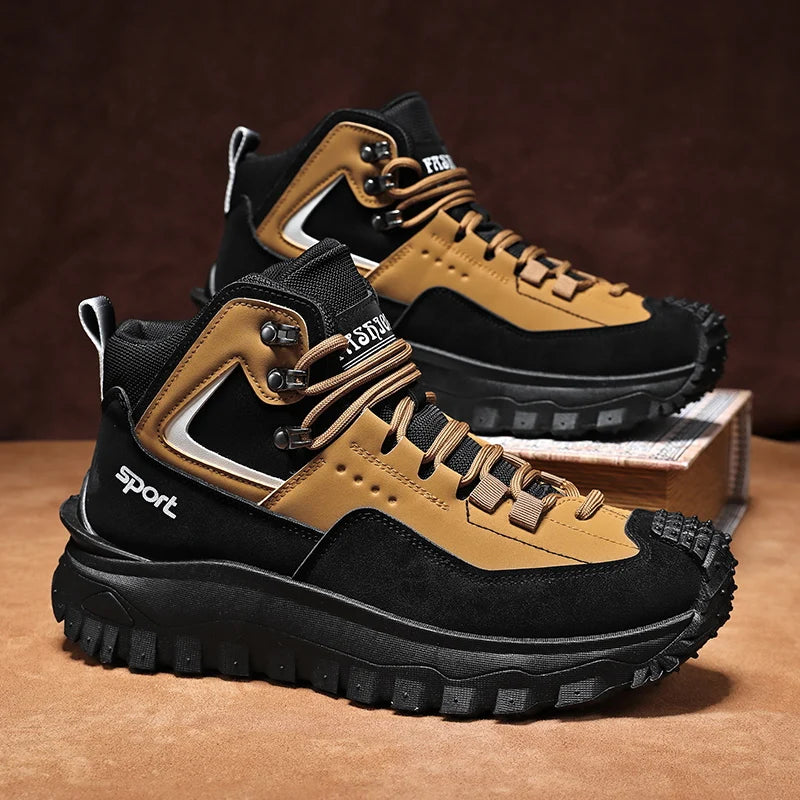 Men's High Top Hiking Boots With Thick Sole For Walking Outdoors