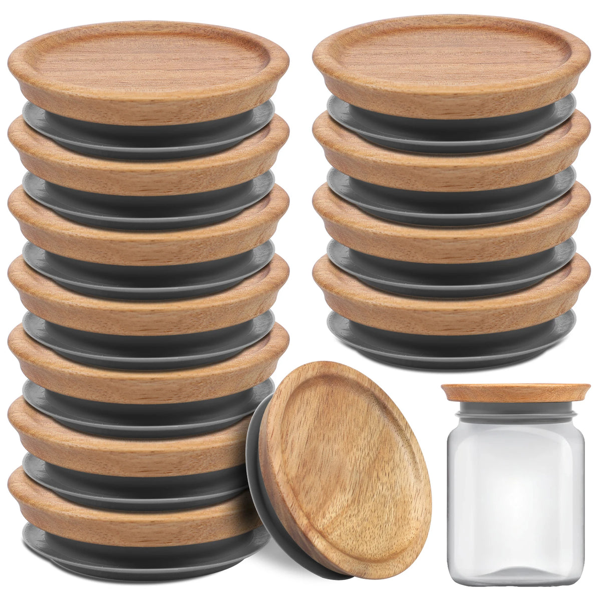 Airtight Acacia Wood Canning Lids With Silicone Jar Seals
