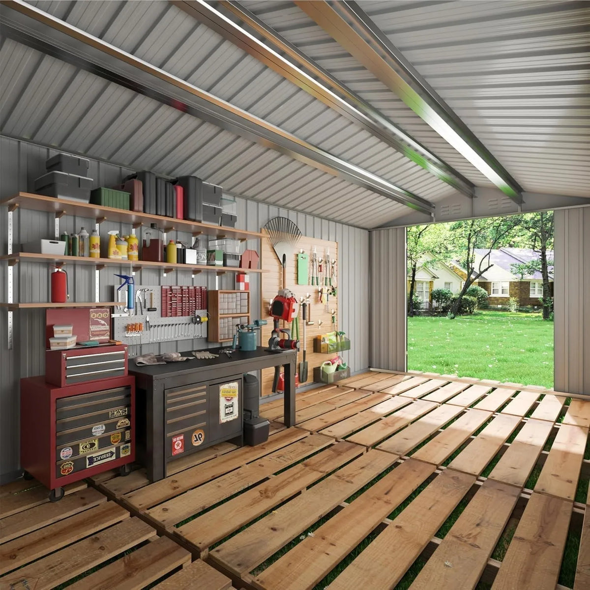 Outdoor Plastic Storage Shed With Lockable Door And Waterproof Frame
