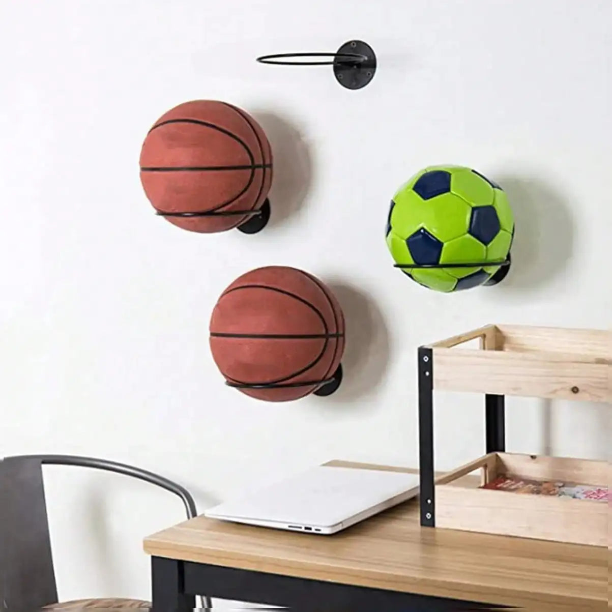 Wall Mounted Iron Basketball Display Stand For Home Gym