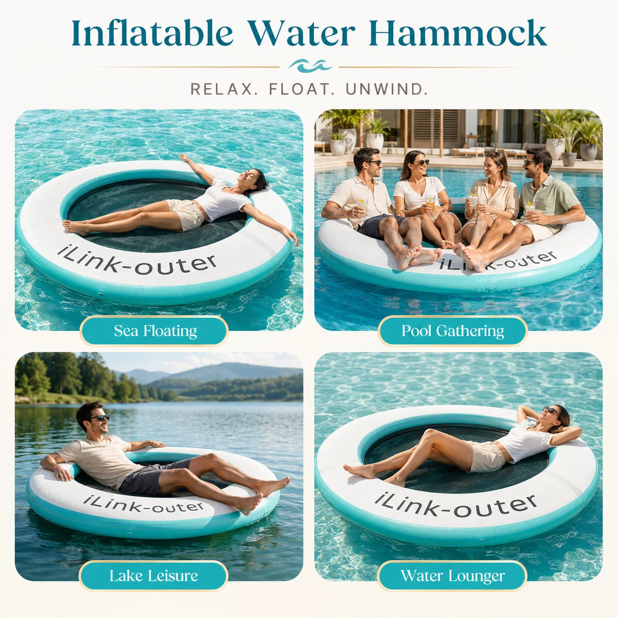Vancen Inflatable Water Hammock Float With Mesh Center Pool Raft