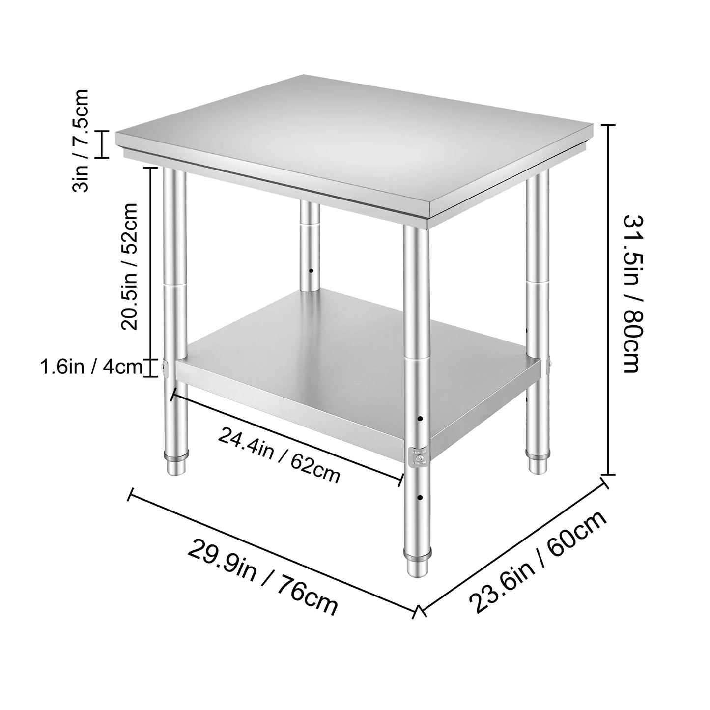 SucceBuy Stainless Steel Kitchen Work Bench With Undershelf