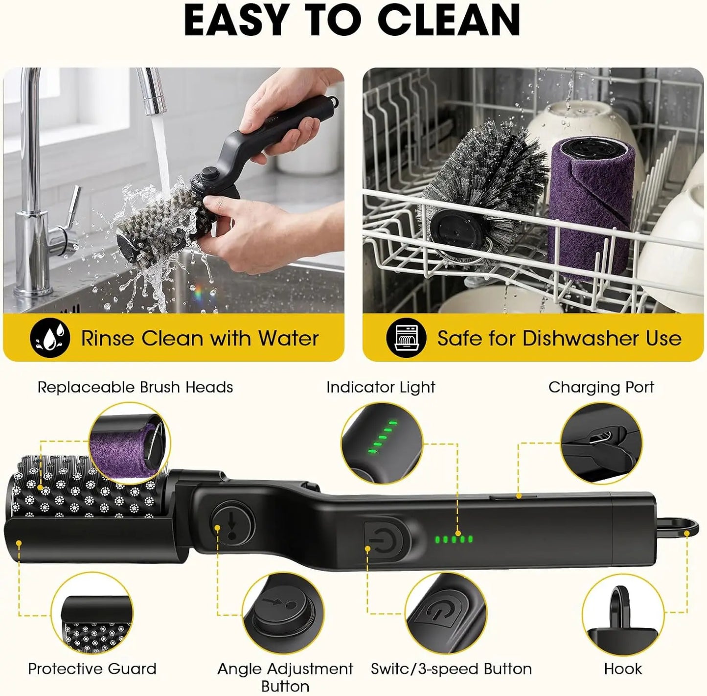 Electric Grill Brush, High Torque Grill Brush with 3-Speed Modes, 20kg Max Torque BBQ Cleaner, Safe for Porcelain, Cast Iron & Stainless Steel Grates, Reinforced Steel Bristles, Comes with Extra Cloth Brush Head and Heat Resi