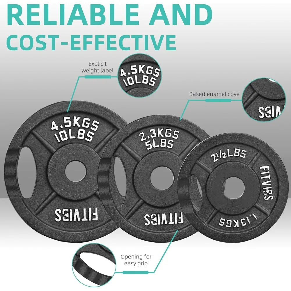 Fitvids Cast Iron Standard Weight Plates Including 5FT Standard Barbell with Star Locks