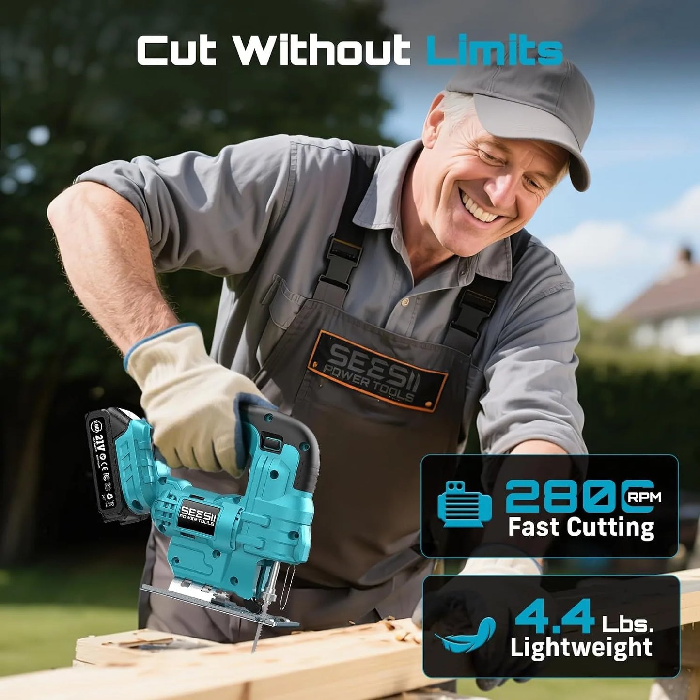 Seesii Cordless Jigsaw Tool Rechargeable Multifunction Wood Cutter